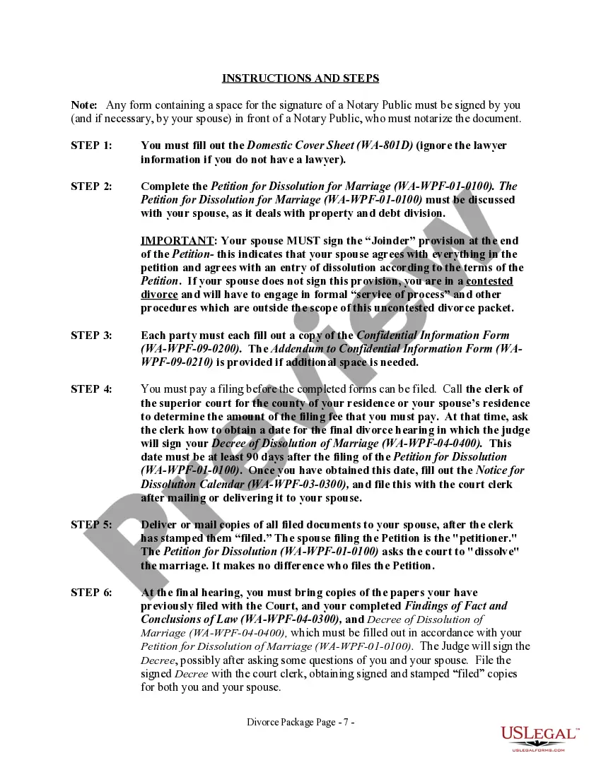 Preview No-Fault Uncontested Agreed Divorce Package for Dissolution of Marriage with Adult Children and with or without Property and Debts