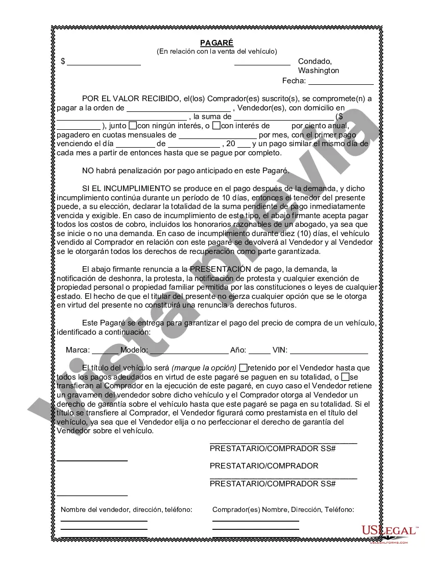 Preview Factura de venta de automóvil o vehículo, incluida la declaración del cuentakilómetros y el pagaré