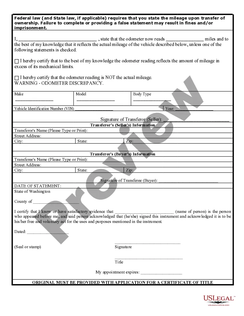Preview Bill of Sale for Automobile or Vehicle including Odometer Statement and Promissory Note