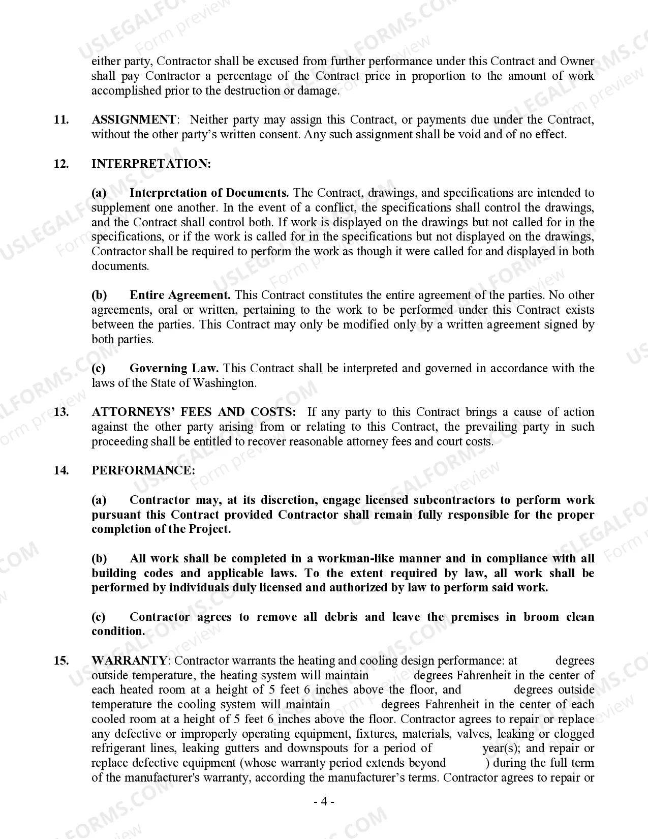Preview HVAC Contract for Contractor