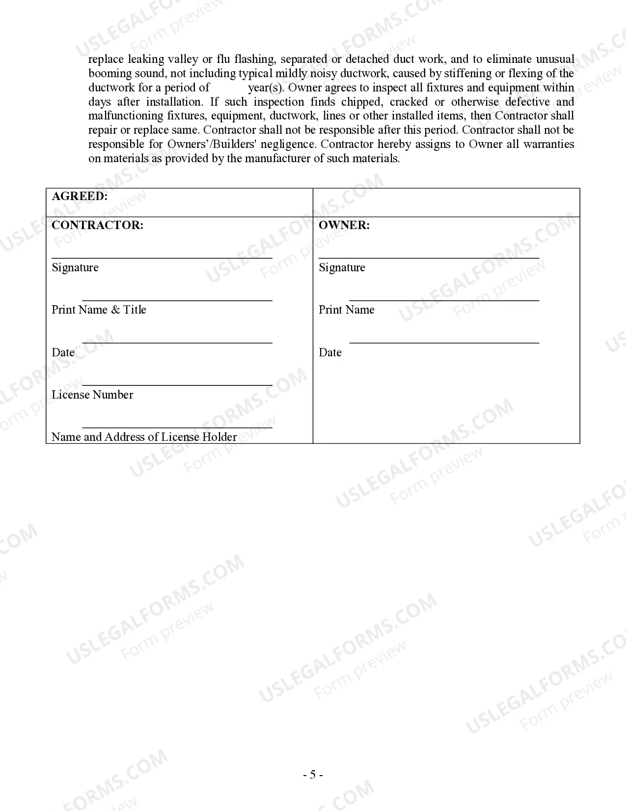 Preview HVAC Contract for Contractor