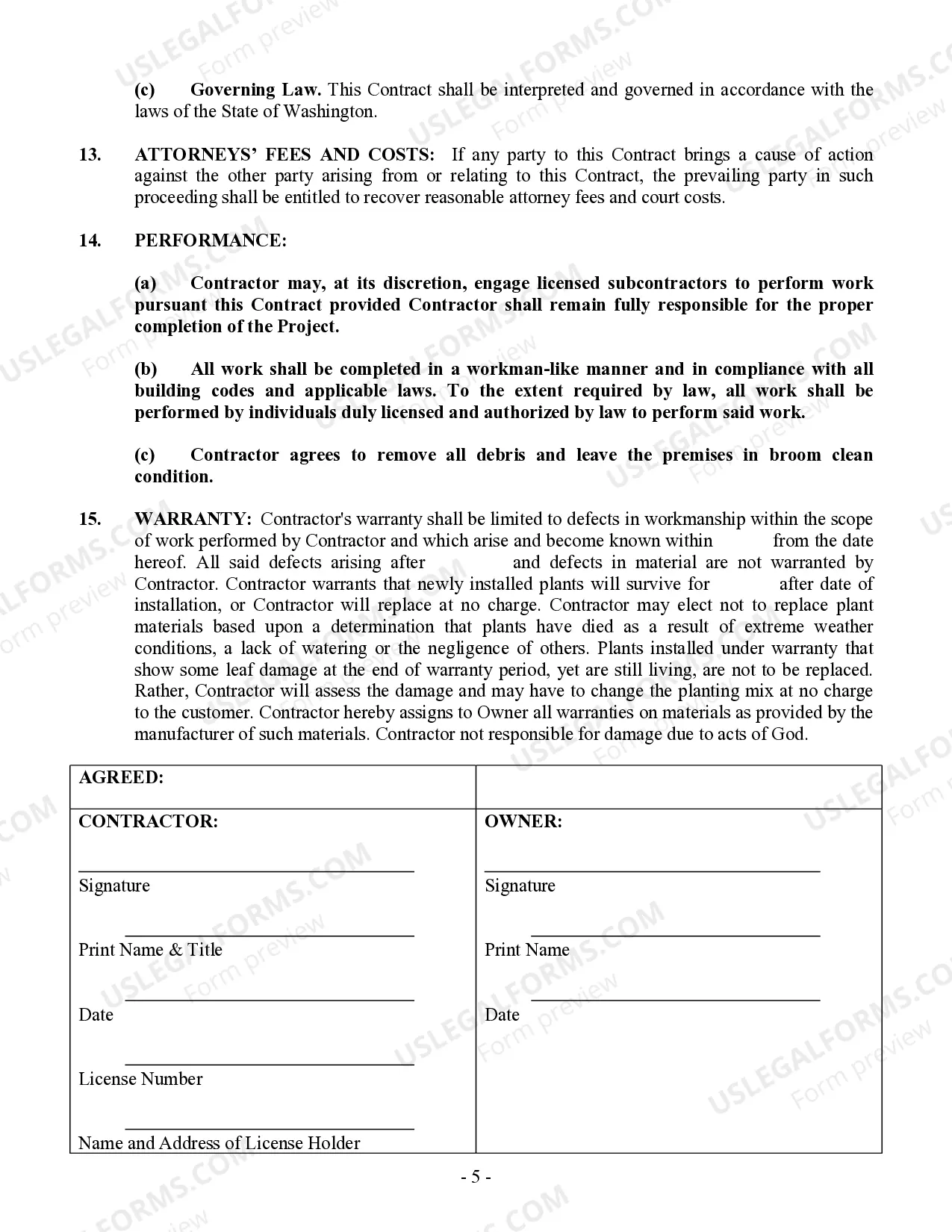 Preview Landscape Contract for Contractor