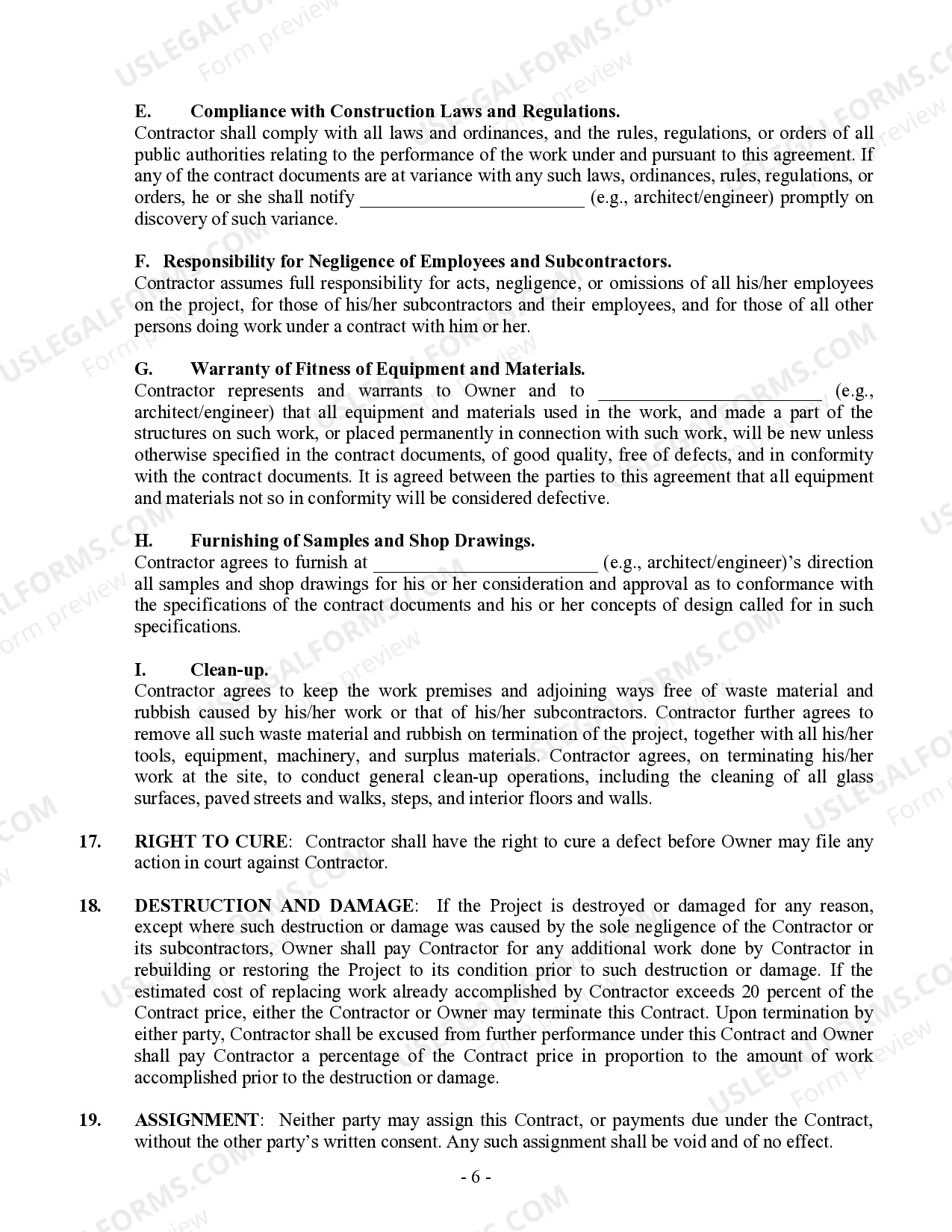 Preview Commercial Contract for Contractor