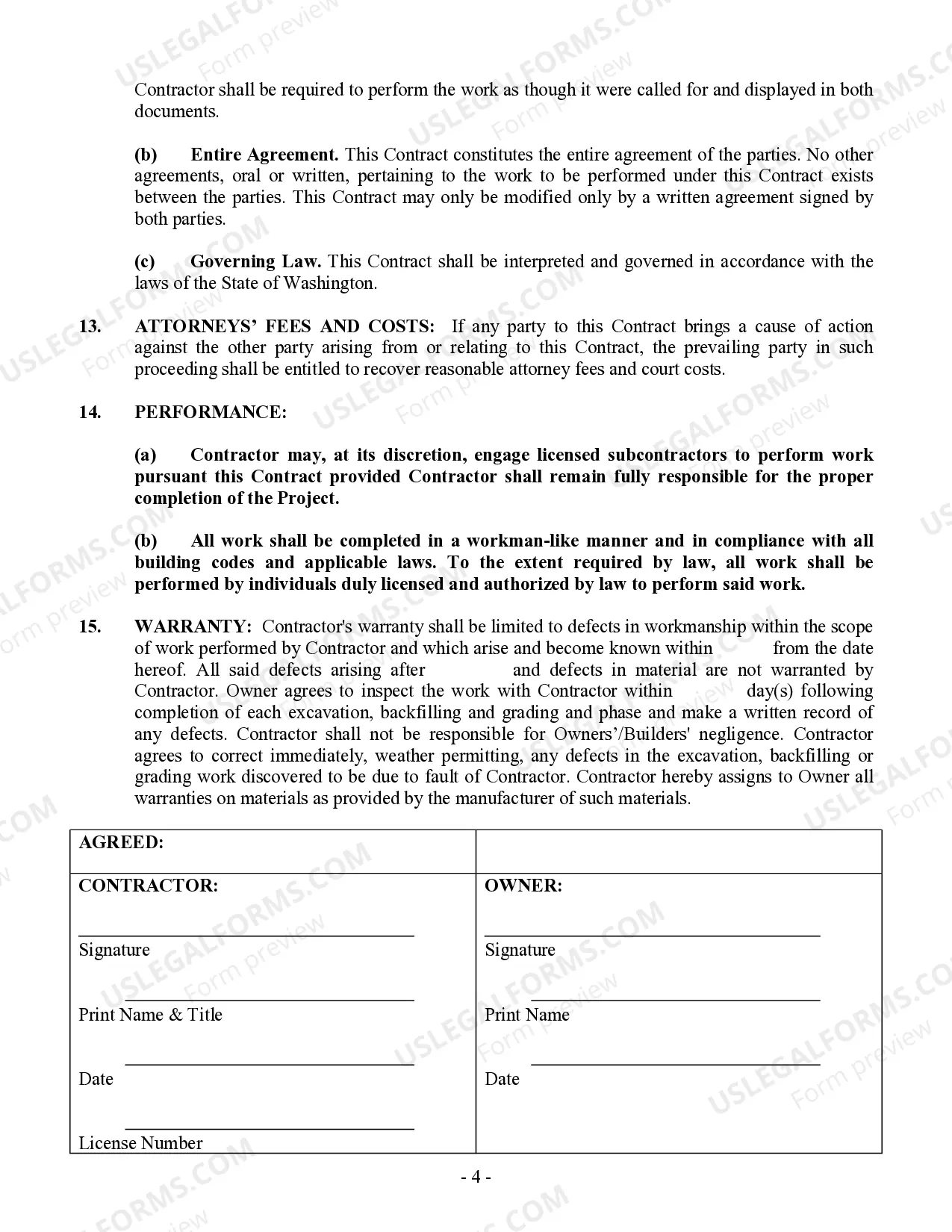 Preview Excavator Contract for Contractor