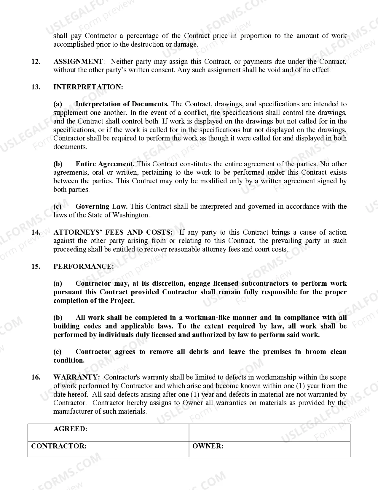 Preview Residential Cleaning Contract for Contractor