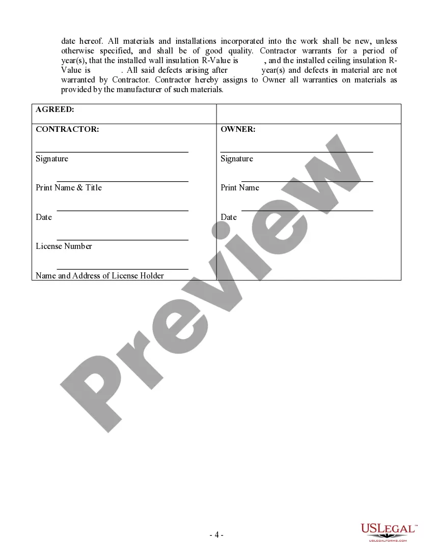 Preview Insulation Contract for Contractor