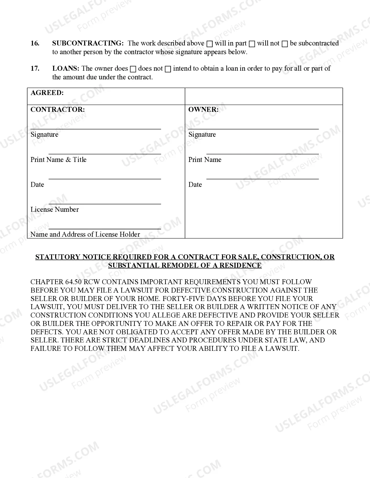 Preview Roofing Contract for Contractor