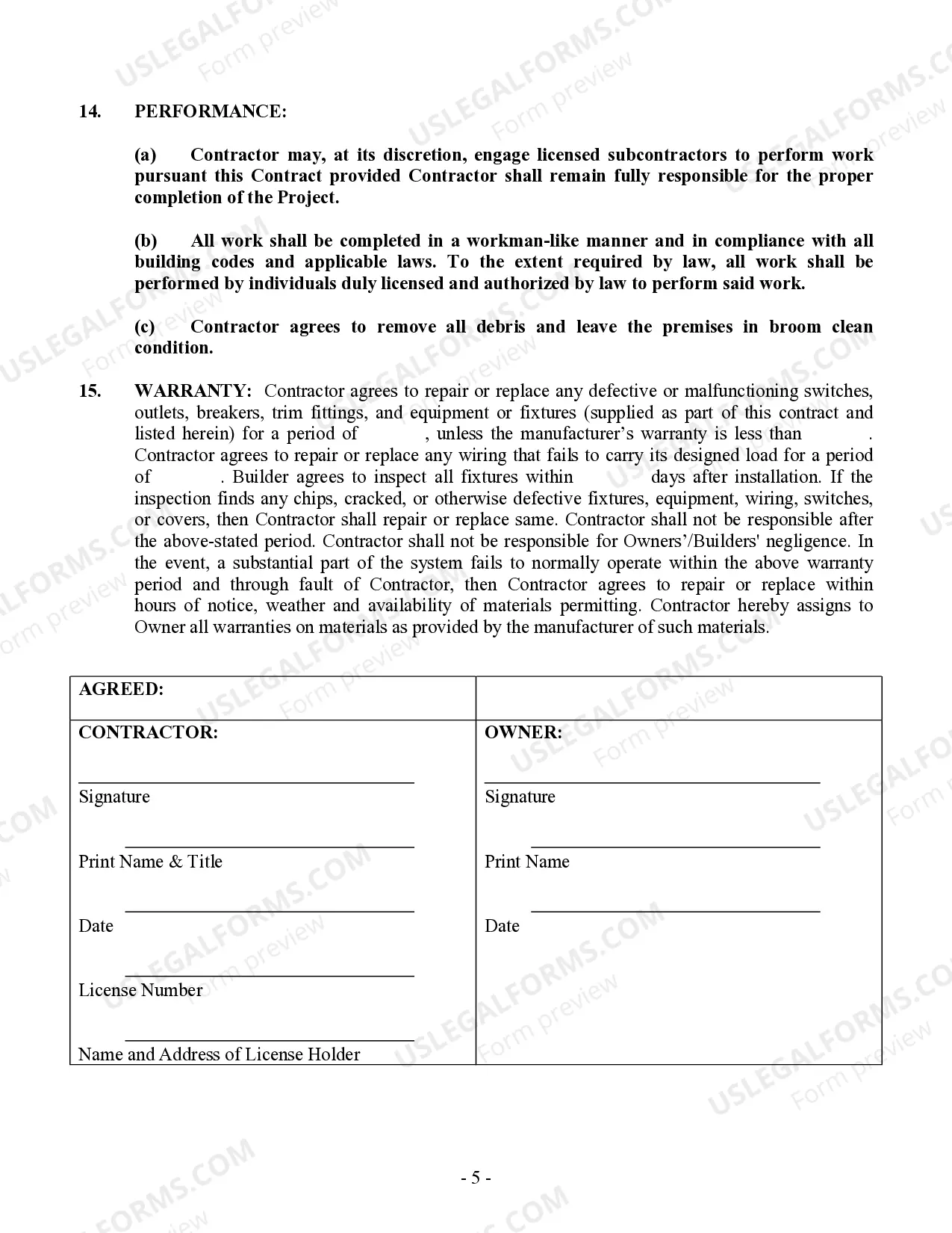 Preview Electrical Contract for Contractor