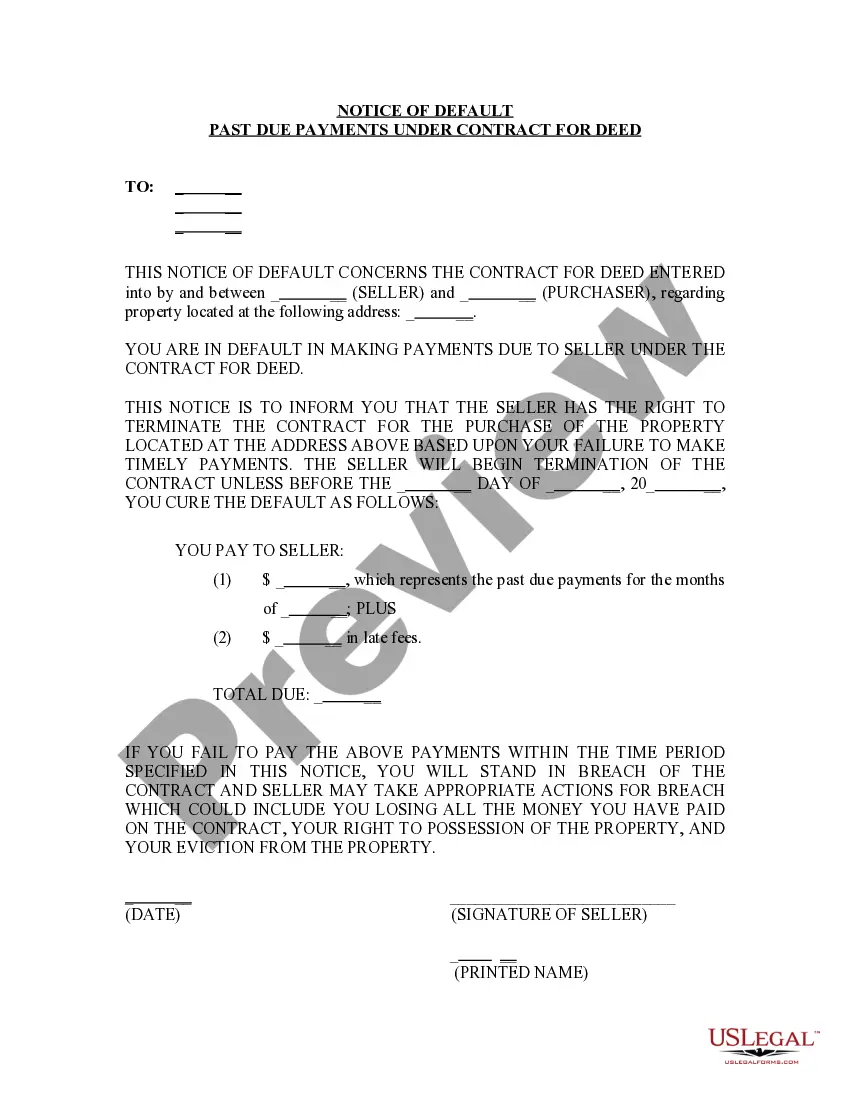 Get Notice of Default for Past Due Payments in connection with Contract for Deed Preview Notice of Default for Past Due Payments in connection with Contract for Deed