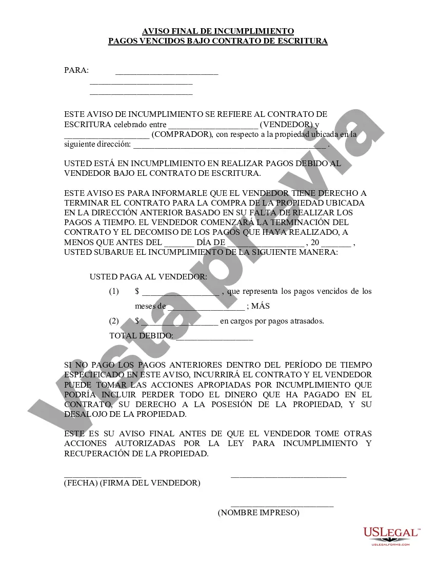 Preview Aviso final de incumplimiento de pagos vencidos en relación con el contrato de escritura