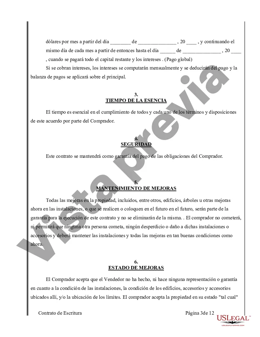 Preview Acuerdo o Contrato de Escritura de Venta y Compra de Bienes Raíces a/k/a Terreno o Contrato de Ejecución