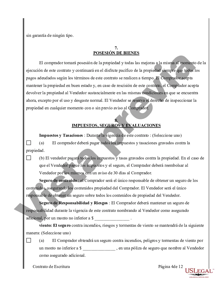 Preview Acuerdo o Contrato de Escritura de Venta y Compra de Bienes Raíces a/k/a Terreno o Contrato de Ejecución