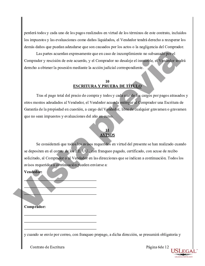 Preview Acuerdo o Contrato de Escritura de Venta y Compra de Bienes Raíces a/k/a Terreno o Contrato de Ejecución