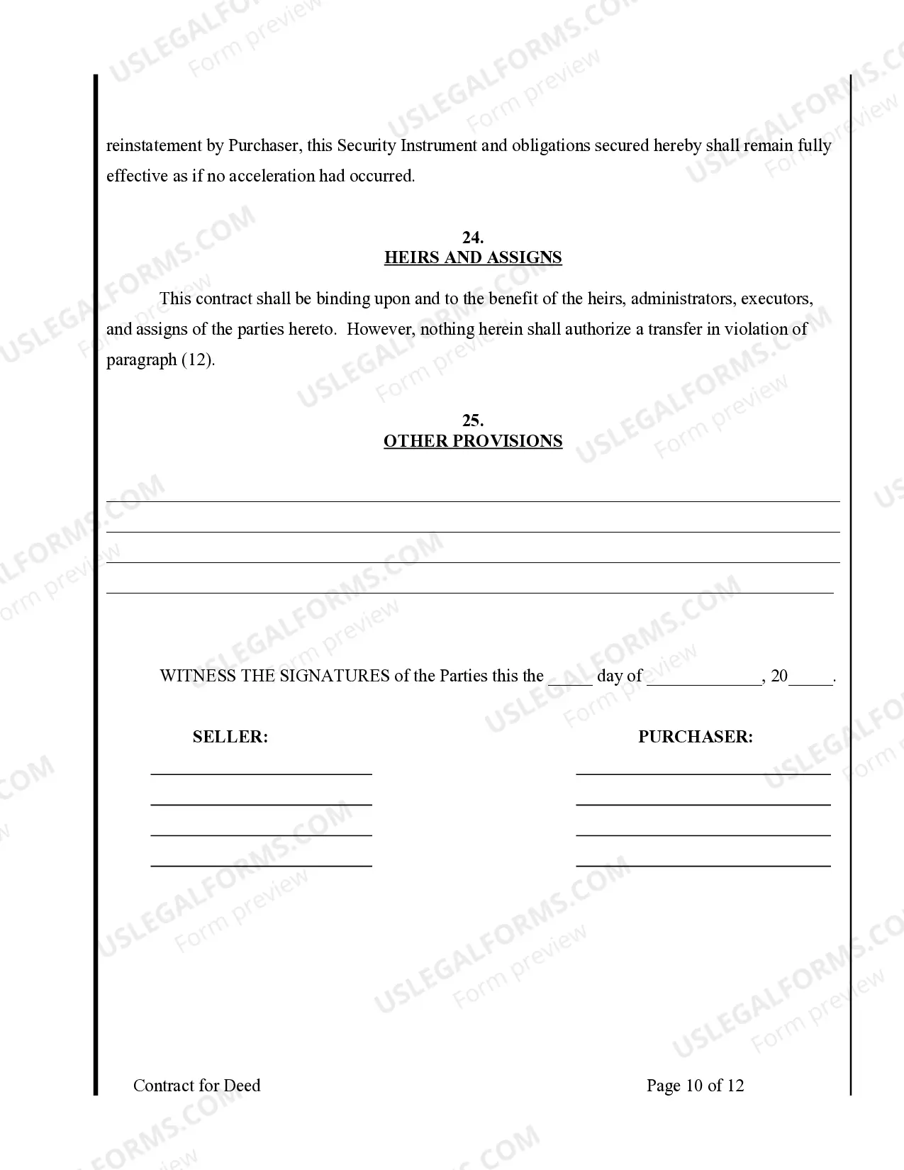 Preview Agreement or Contract for Deed for Sale and Purchase of Real Estate a/k/a Land or Executory Contract