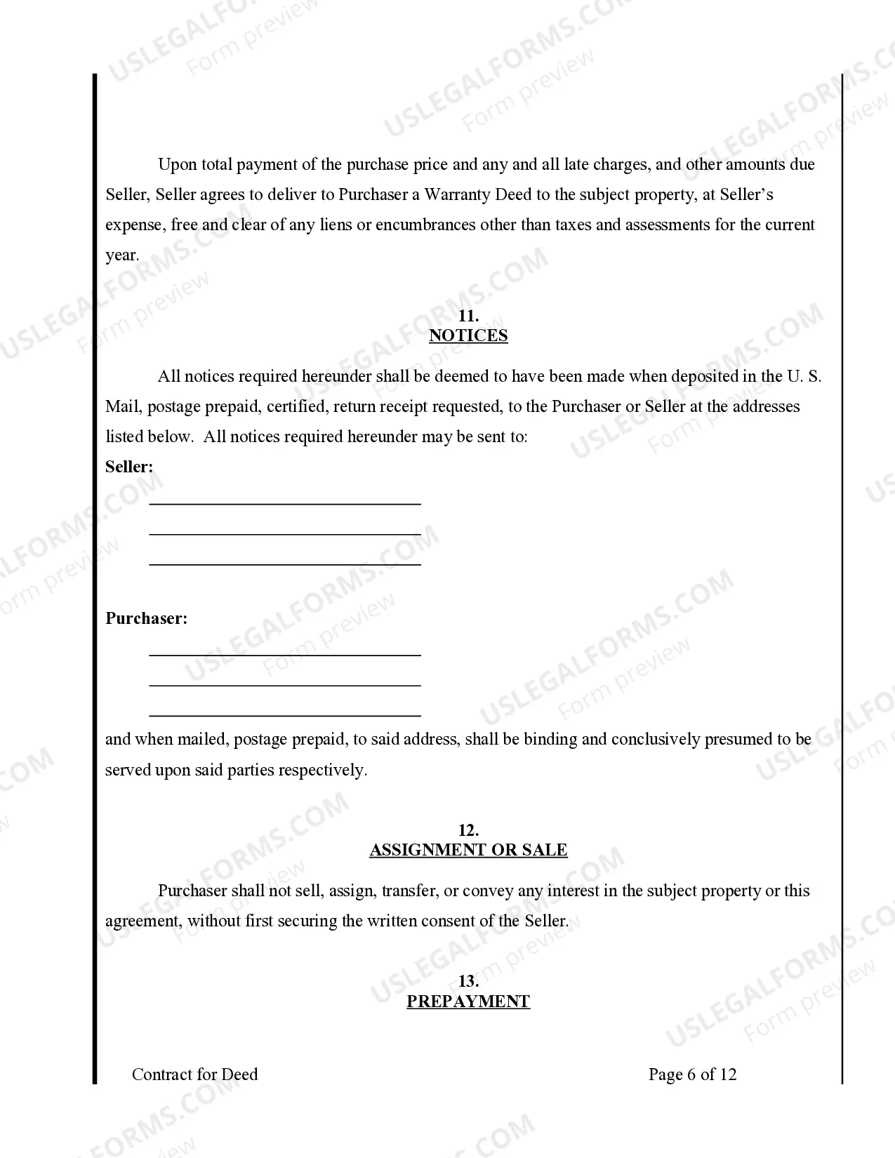 Preview Agreement or Contract for Deed for Sale and Purchase of Real Estate a/k/a Land or Executory Contract