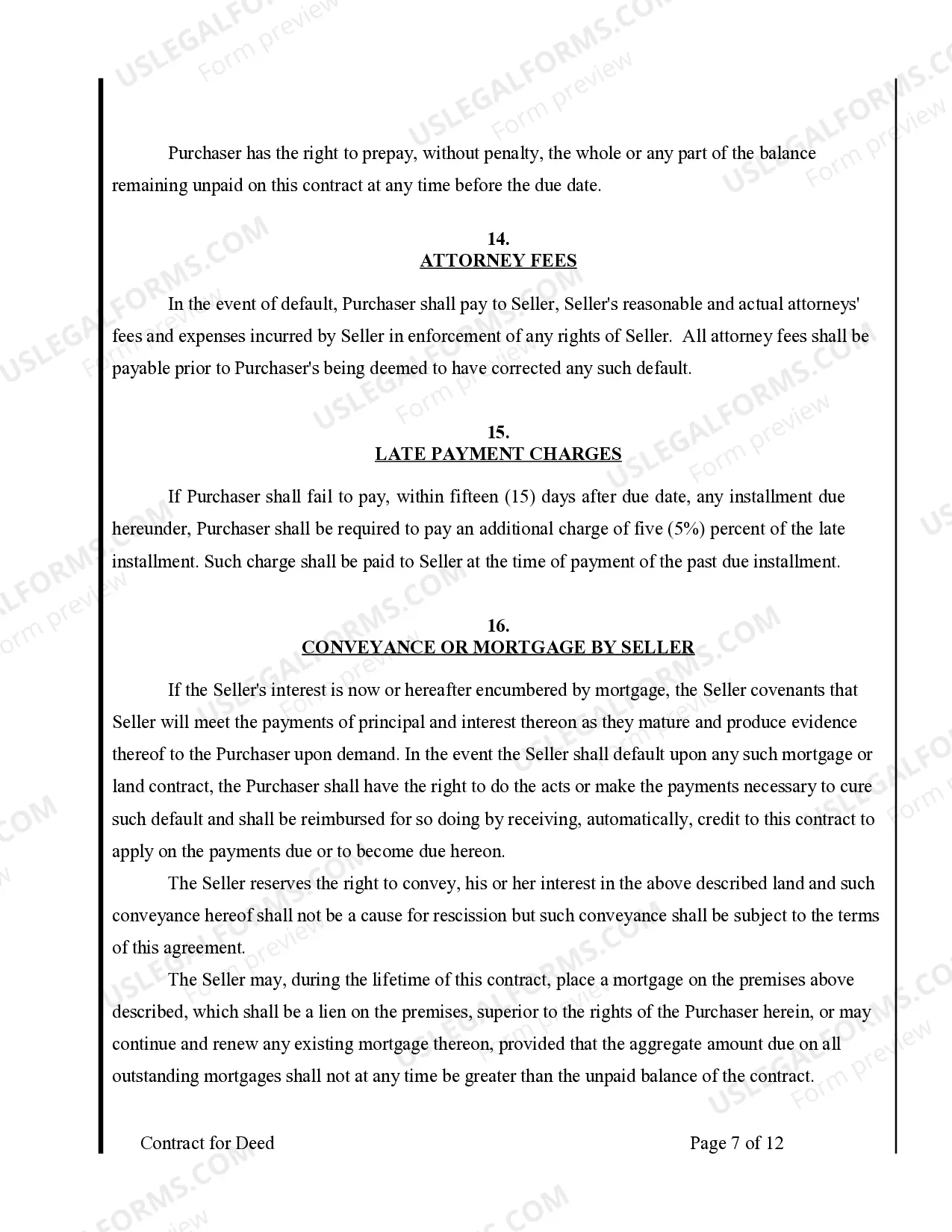 Preview Agreement or Contract for Deed for Sale and Purchase of Real Estate a/k/a Land or Executory Contract