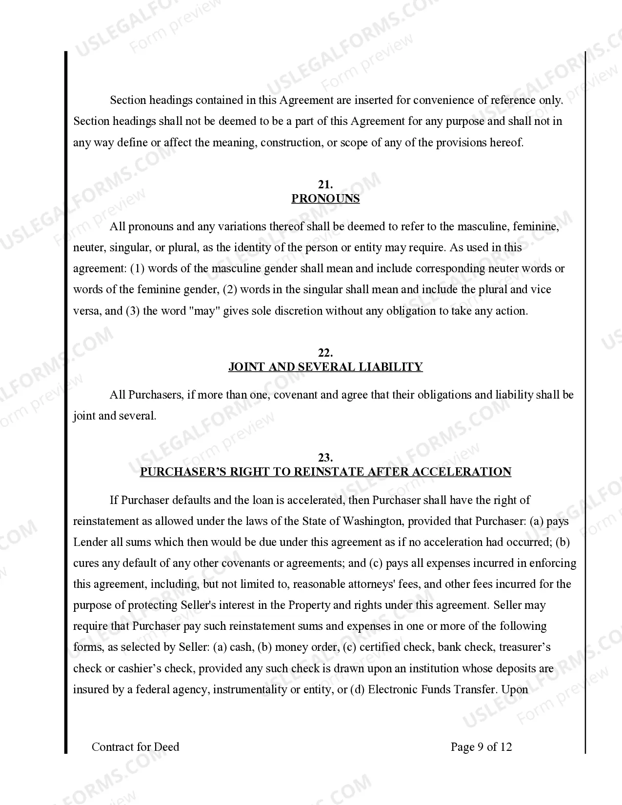 Preview Agreement or Contract for Deed for Sale and Purchase of Real Estate a/k/a Land or Executory Contract
