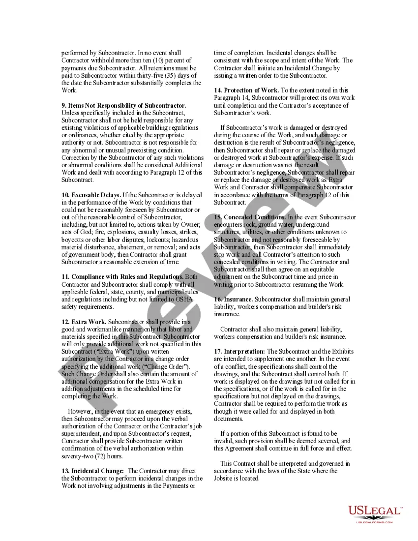 Preview Subcontractor's Agreement