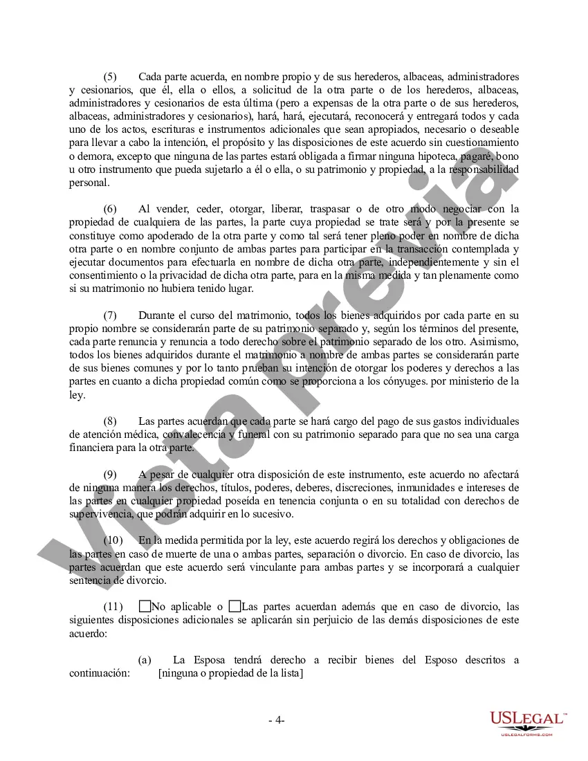 Preview Acuerdo prematrimonial prenupcial de Washington con estados financieros