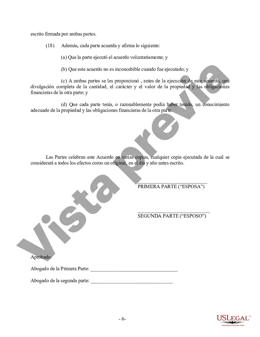 Preview Acuerdo prematrimonial prenupcial de Washington con estados financieros