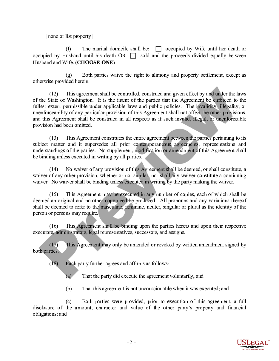 page 4 Washington Prenuptial Premarital Agreement with Financial Statements preview