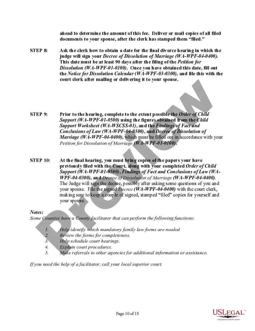Preview Washington No-Fault Agreed Uncontested Divorce Package for Dissolution of Marriage for people with Minor Children