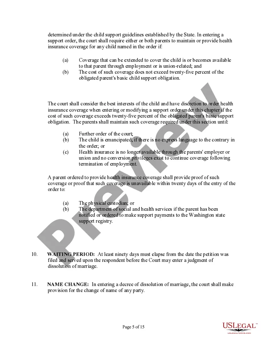 Preview Washington No-Fault Agreed Uncontested Divorce Package for Dissolution of Marriage for people with Minor Children