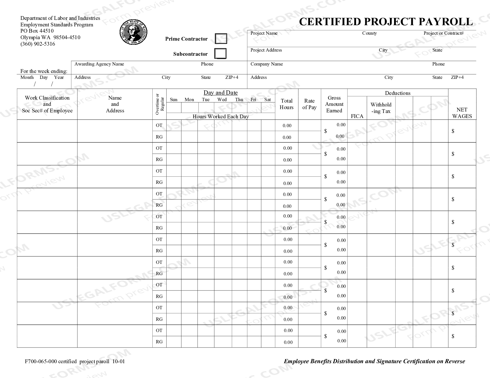 Vancouver Washington Weekly Payroll Record US Legal Forms