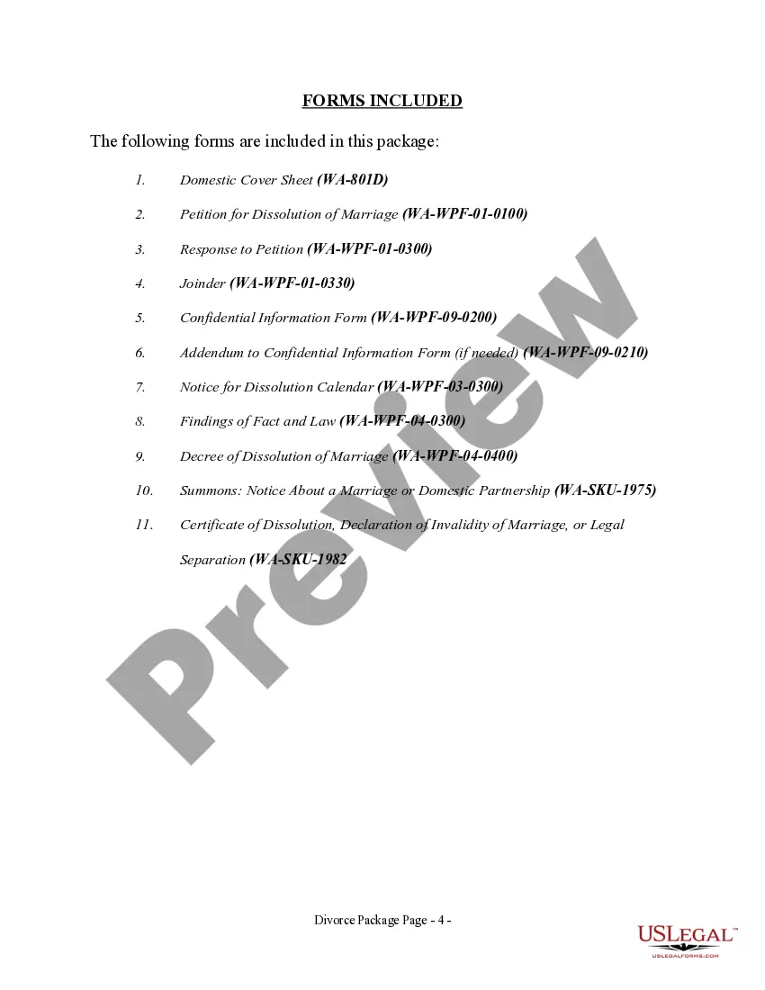 Preview Washington No-Fault Agreed Uncontested Divorce Package for Dissolution of Marriage for Persons with No Children with or without Property and Debts