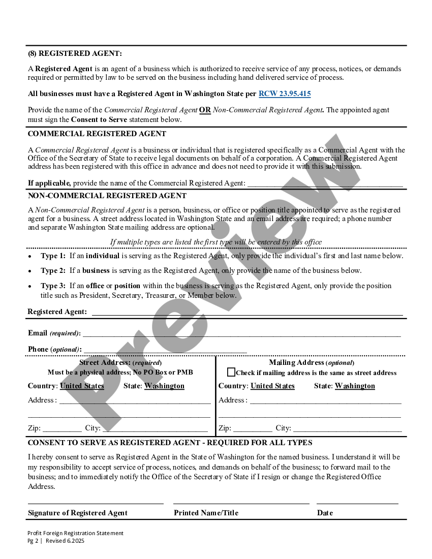 Washington Foreign Corporation Registration For Authority US Legal Forms