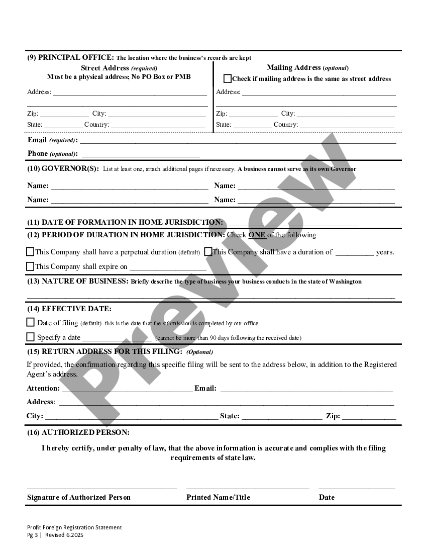 Washington Foreign Corporation Registration Form