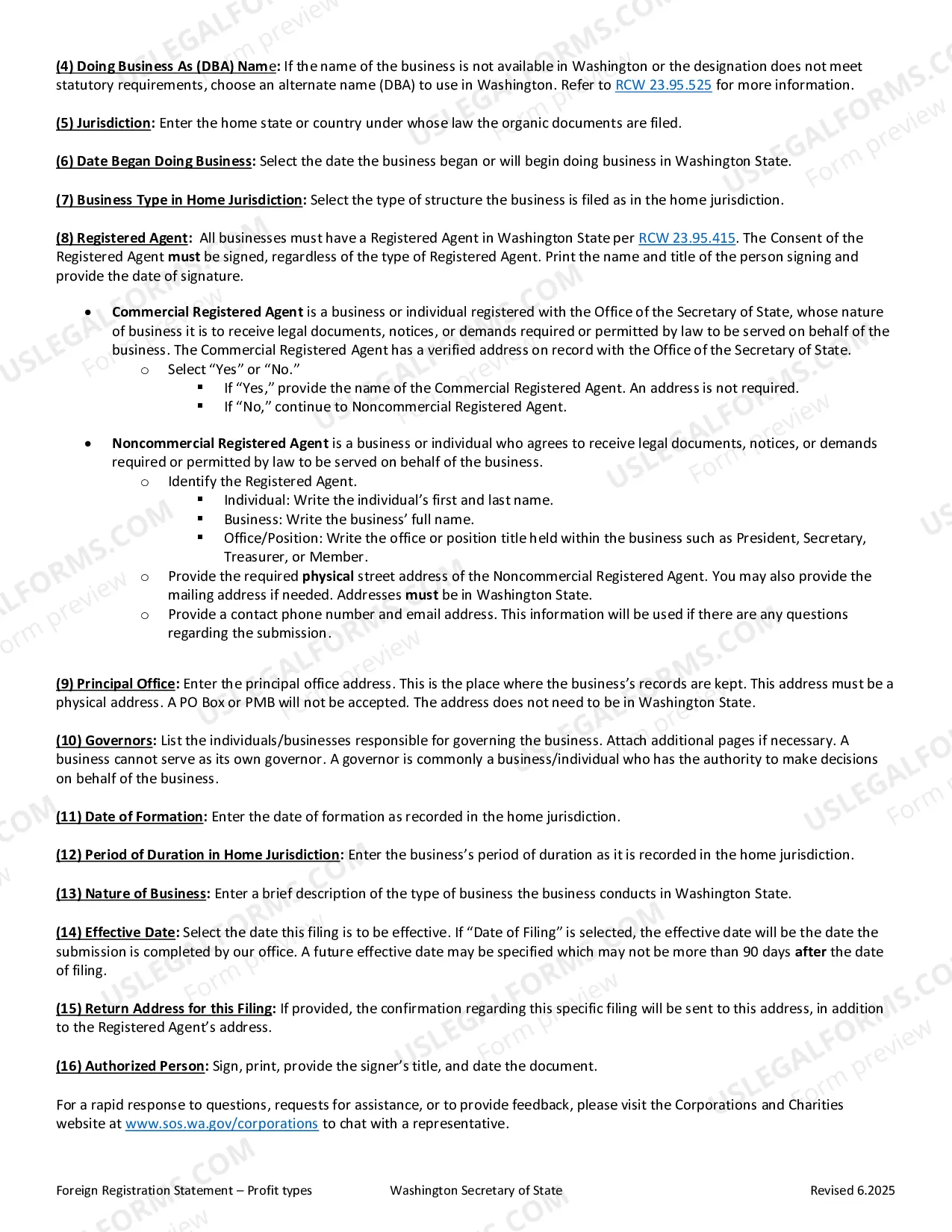 Preview Washington Registration of Foreign Corporation