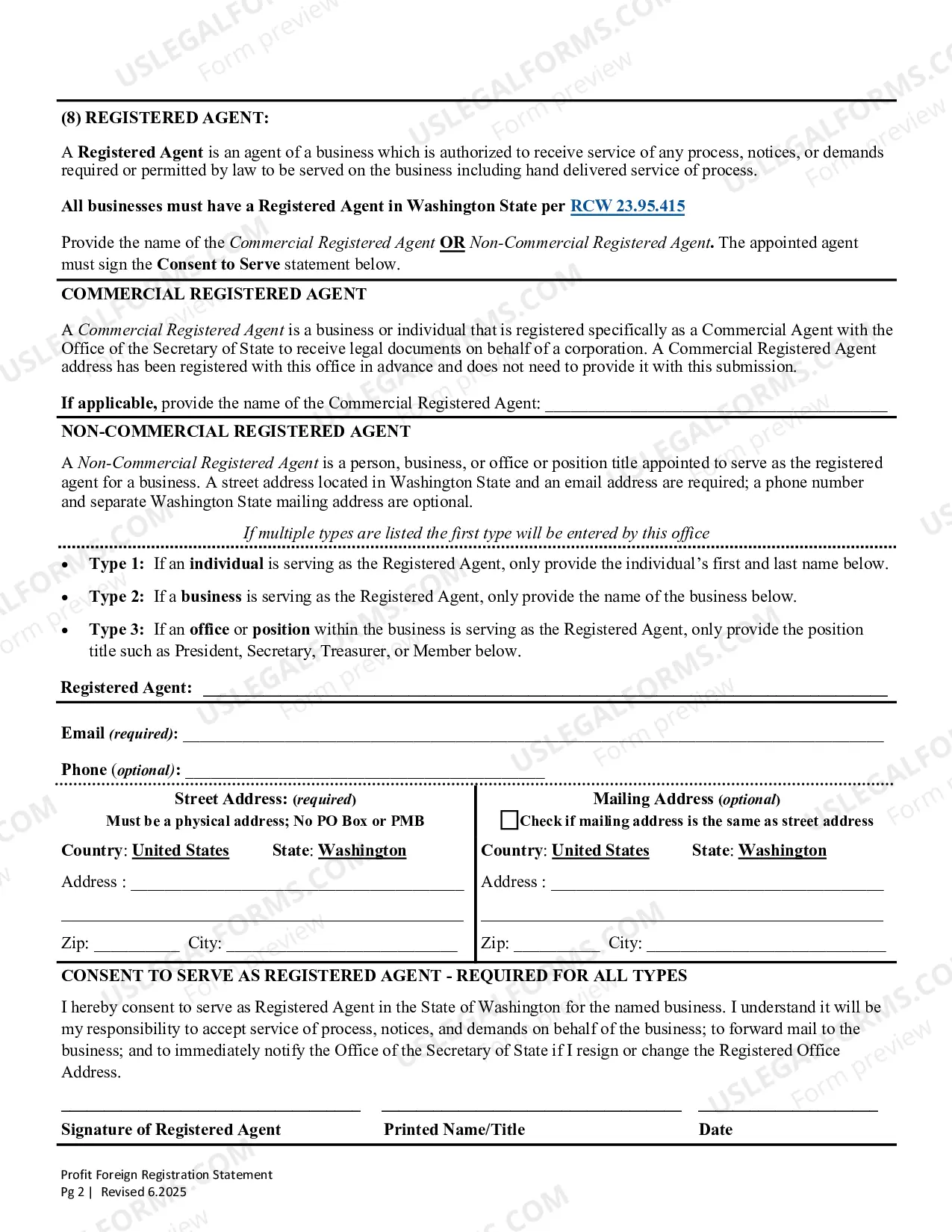 Preview Washington Registration of Foreign Corporation