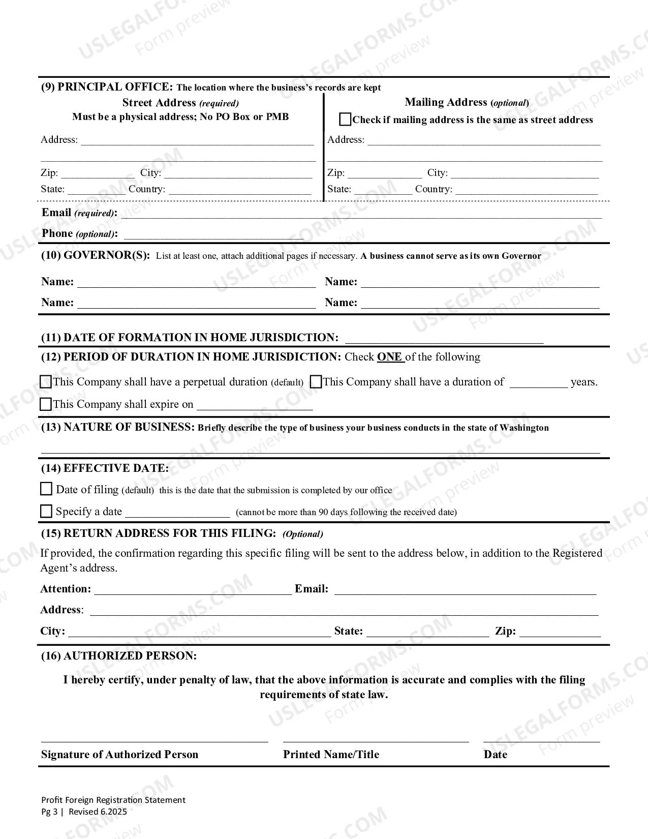 Preview Washington Registration of Foreign Corporation