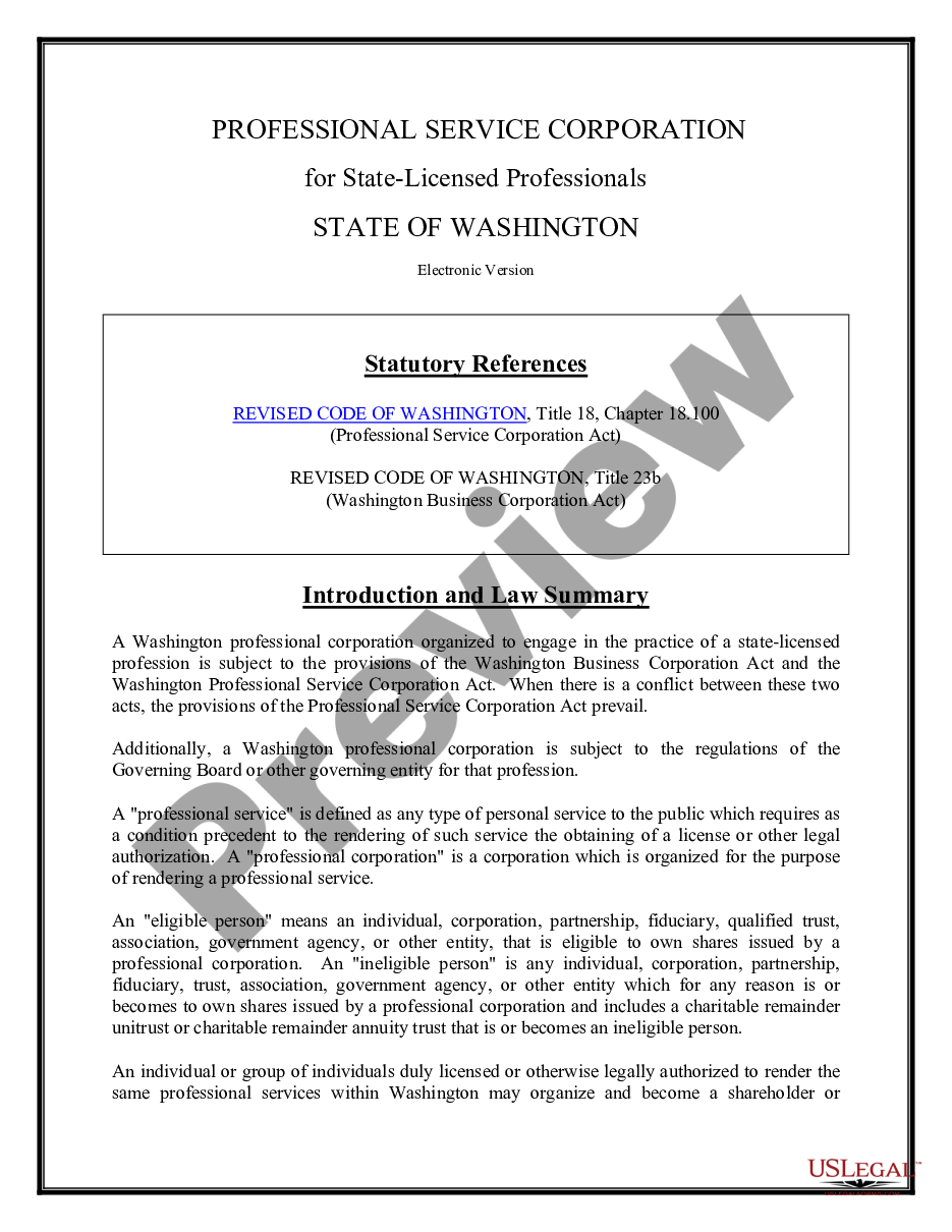 page 1 Professional Corporation Package for Washington preview