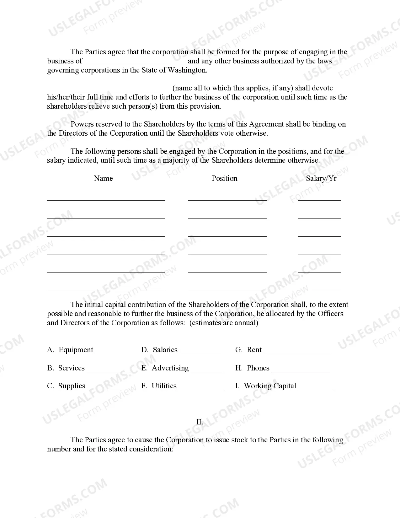 Preview Washington Pre-Incorporation Agreement, Shareholders Agreement and Confidentiality Agreement