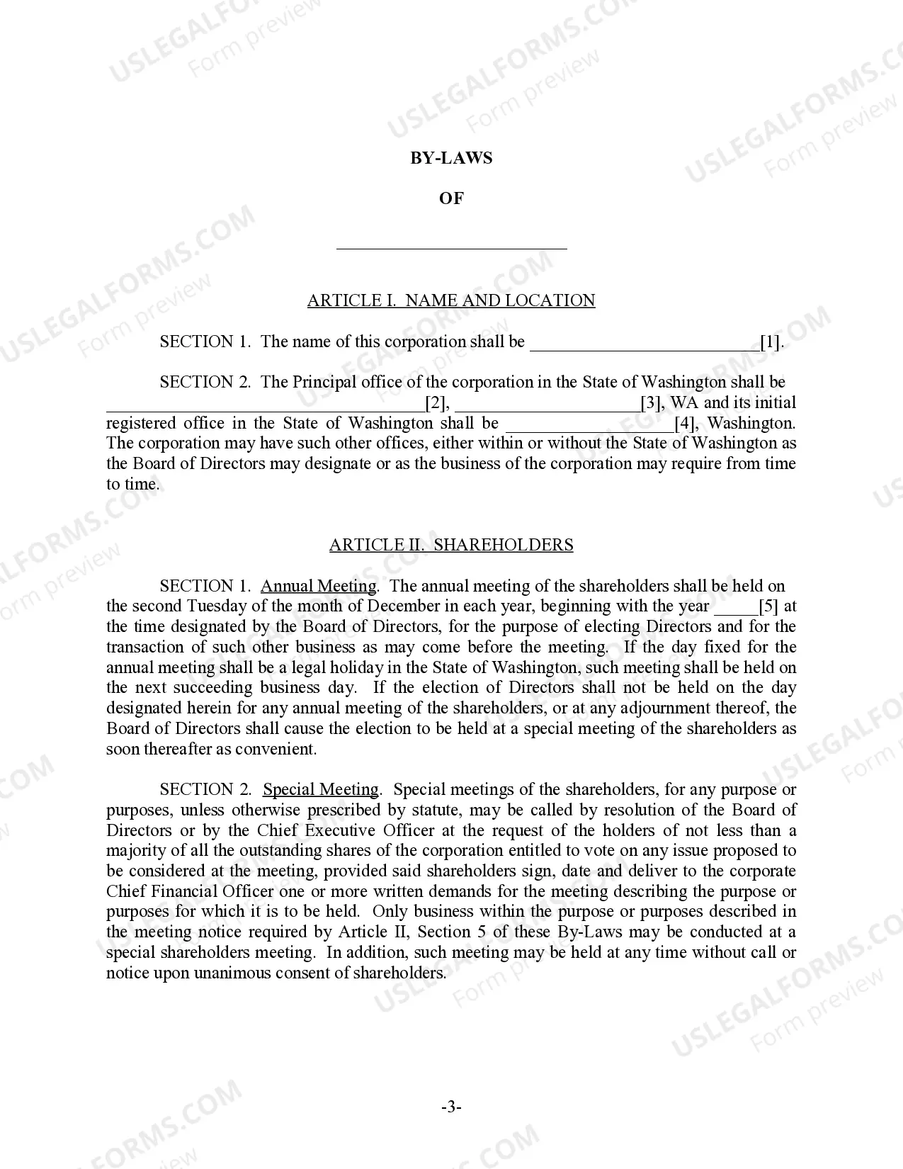 Preview Washington Bylaws for Corporation