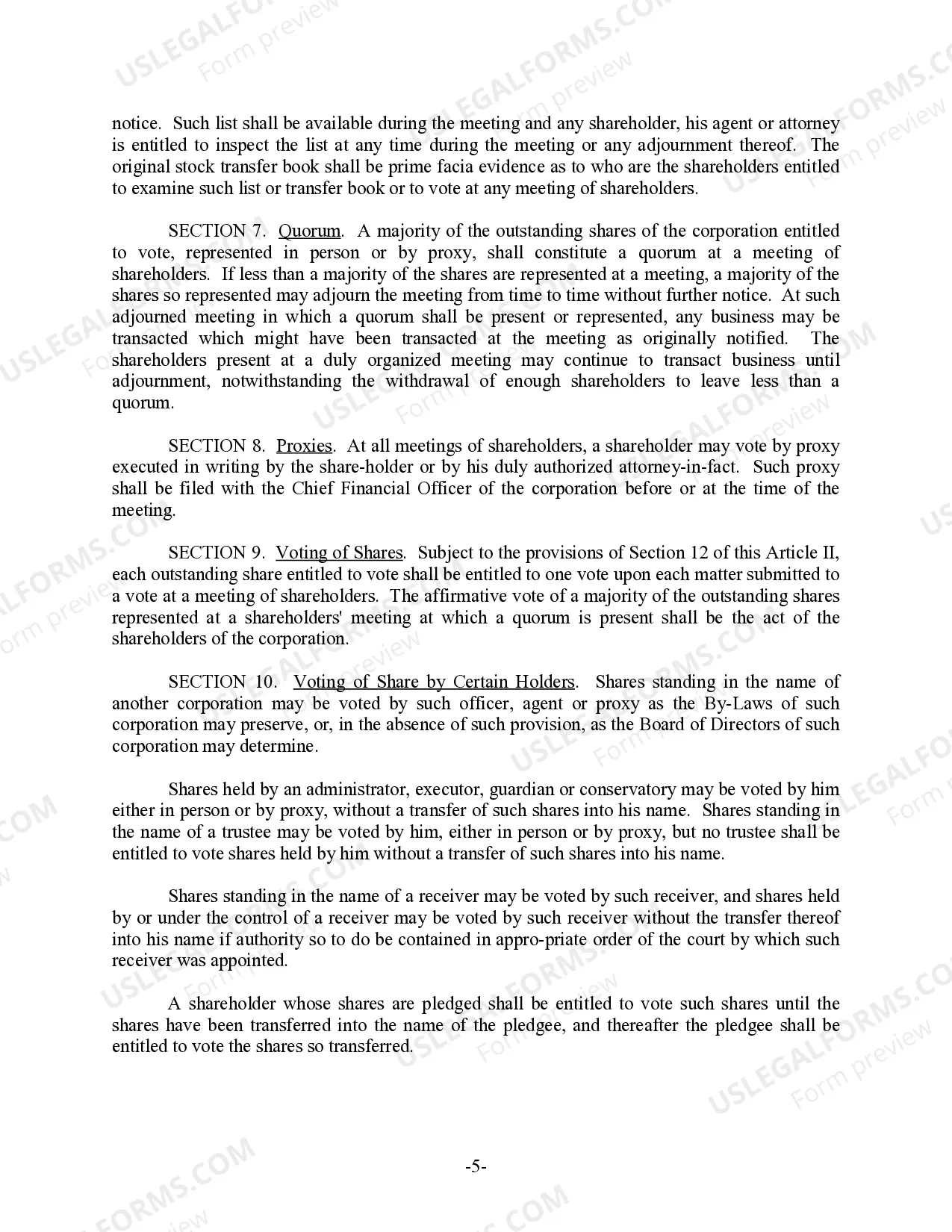 Preview Washington Bylaws for Corporation