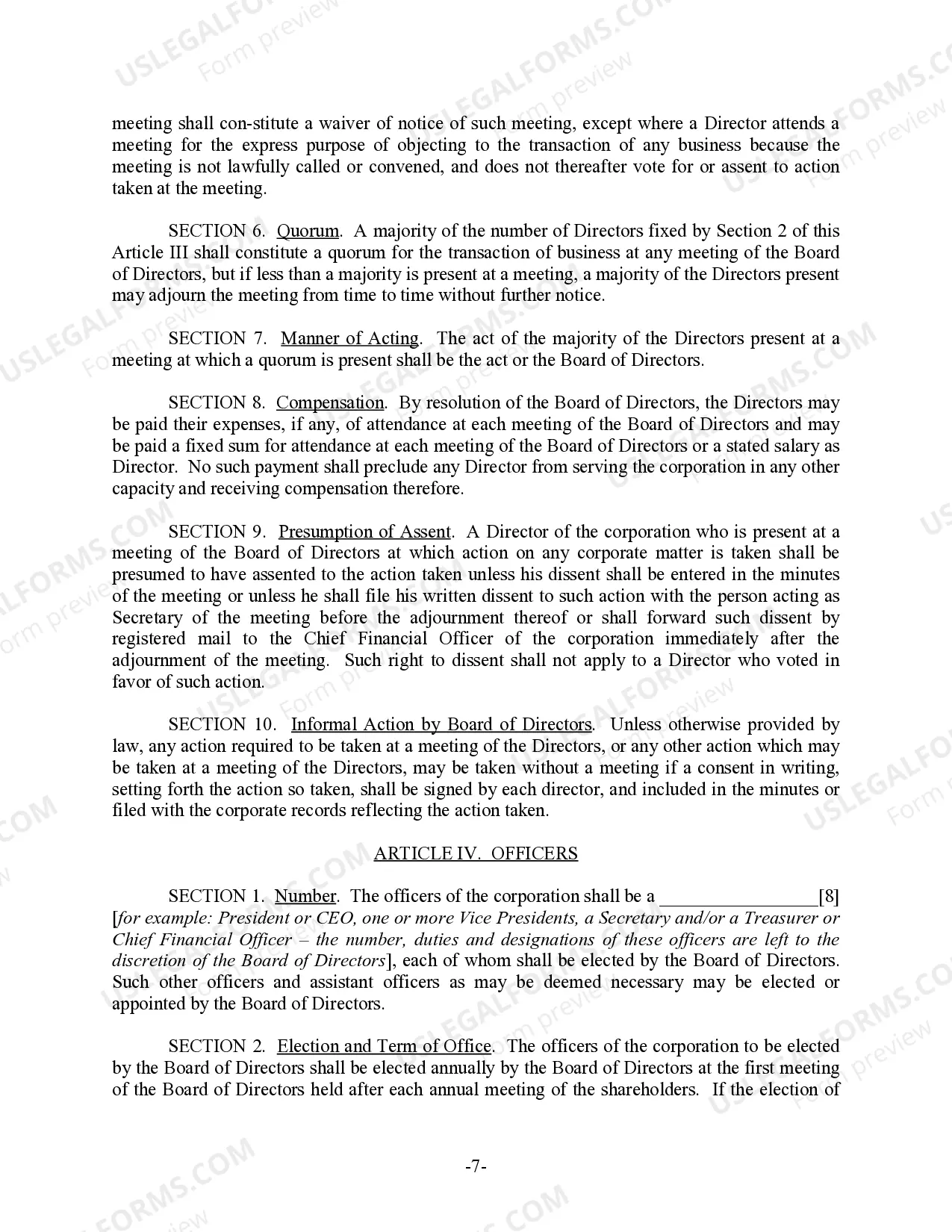 Preview Washington Bylaws for Corporation