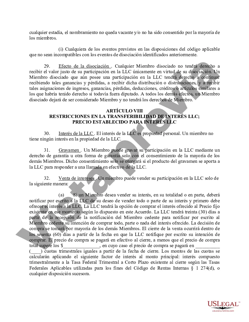 Preview Acuerdo Operativo de Sociedad de Responsabilidad Limitada LLC