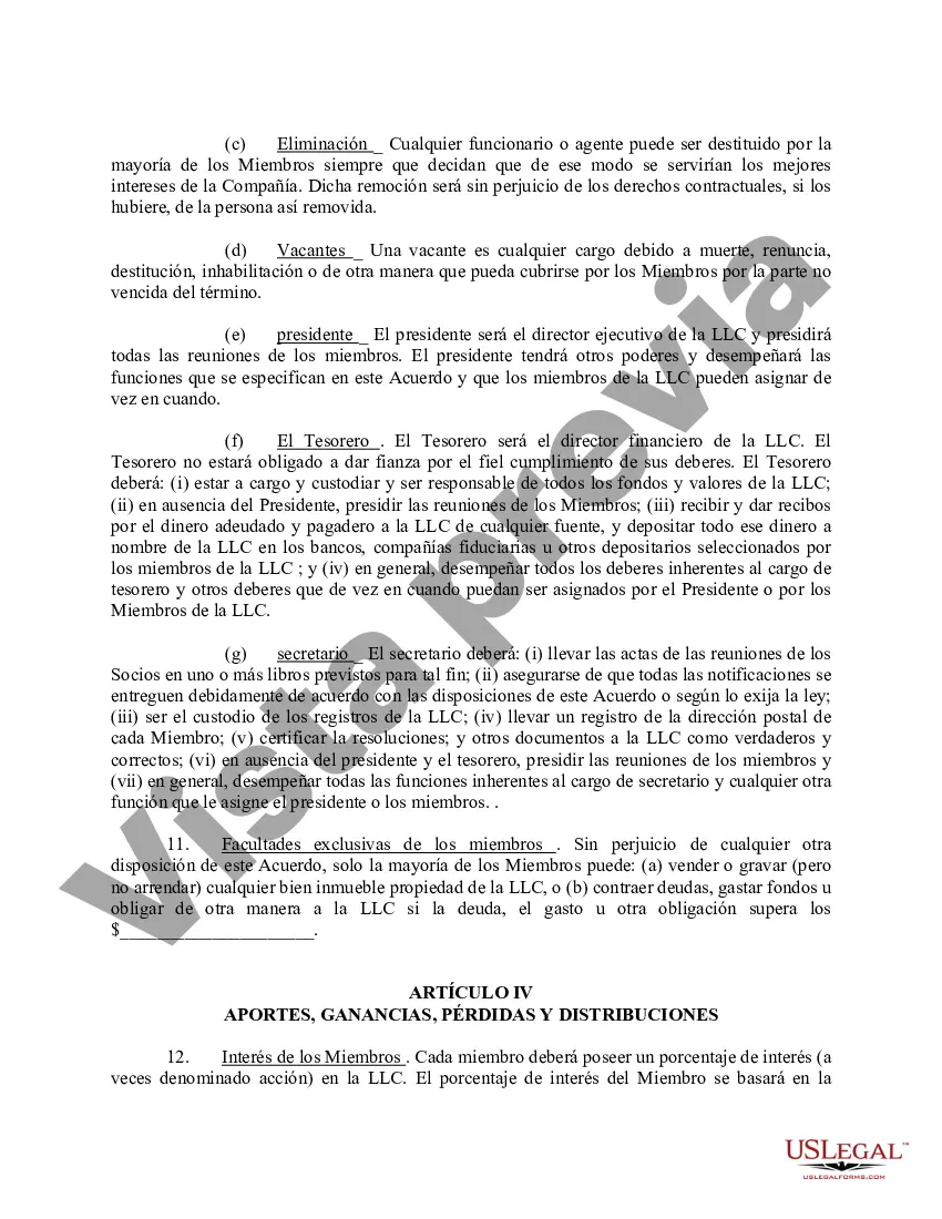 Preview Acuerdo Operativo de Sociedad de Responsabilidad Limitada LLC