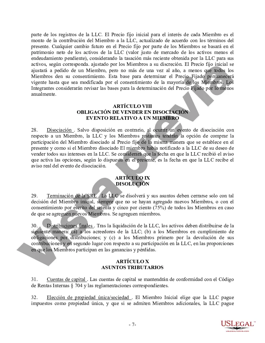 Preview Acuerdo Operativo LLC de Sociedad de Responsabilidad Limitada de Miembro Único