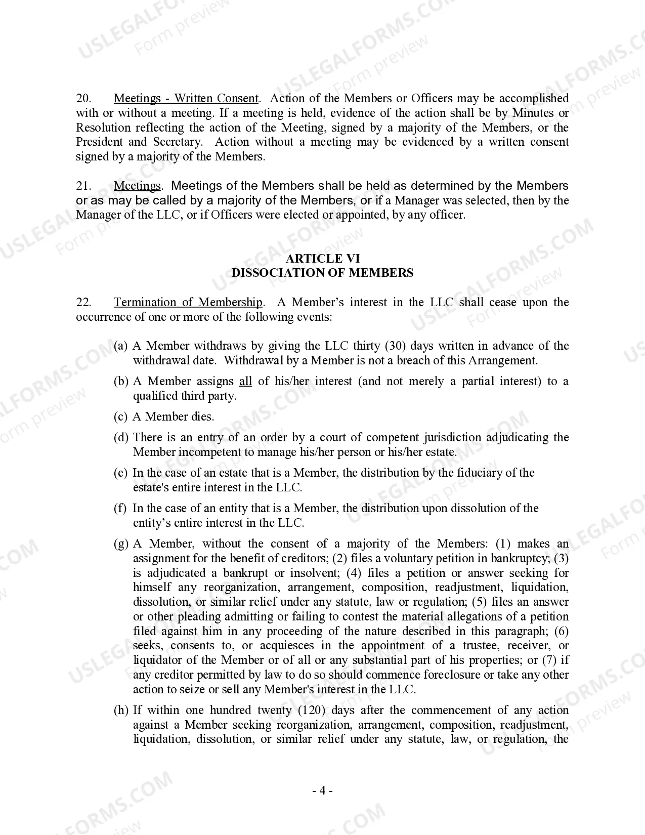 Preview Single Member Limited Liability Company LLC Operating Agreement