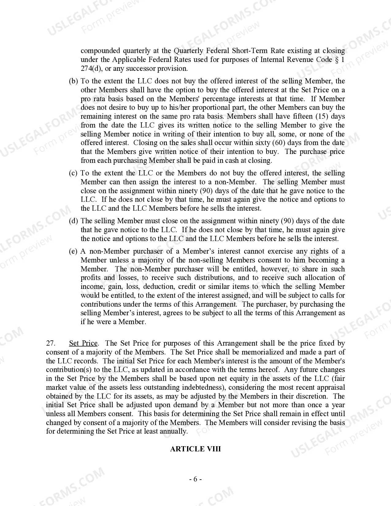 Preview Single Member Limited Liability Company LLC Operating Agreement