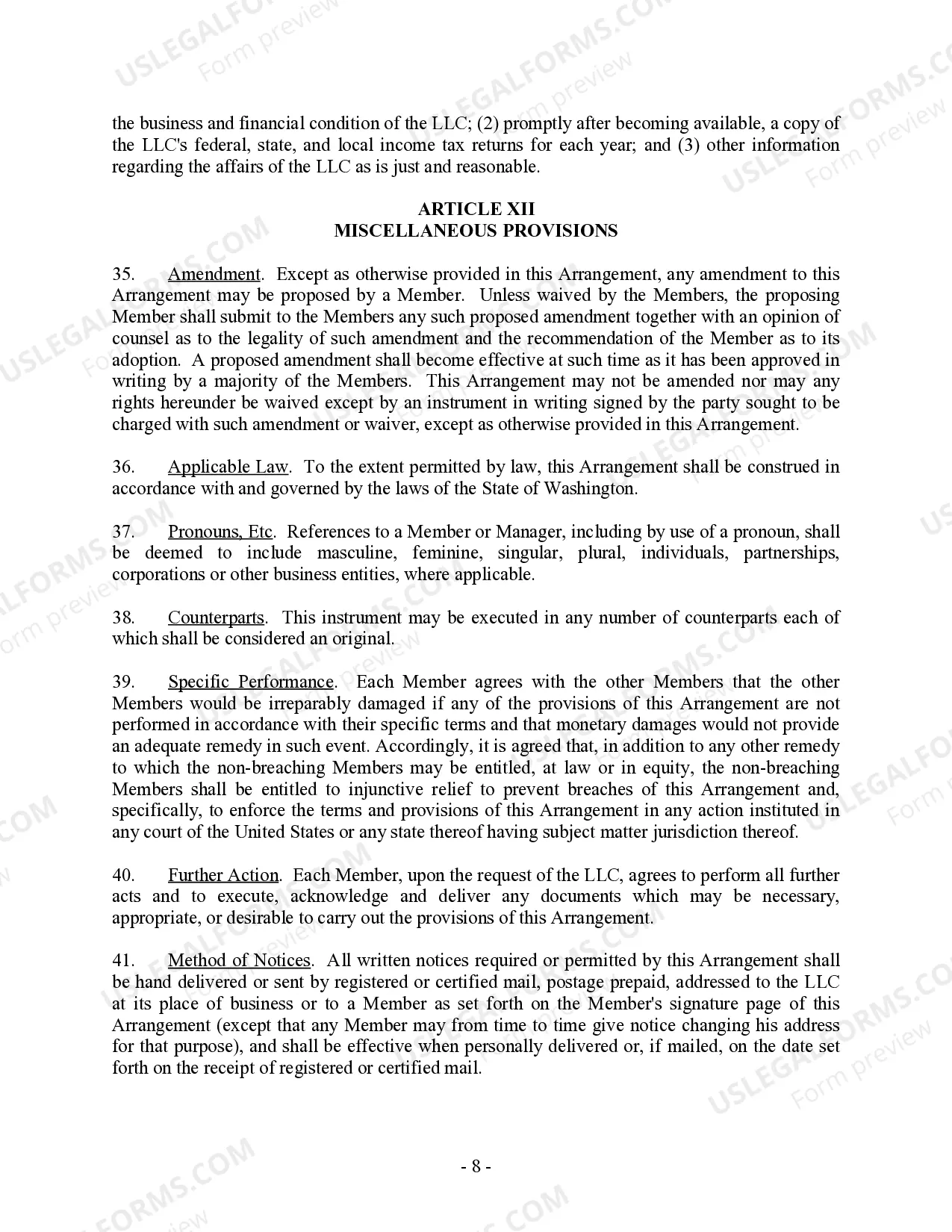 Preview Single Member Limited Liability Company LLC Operating Agreement