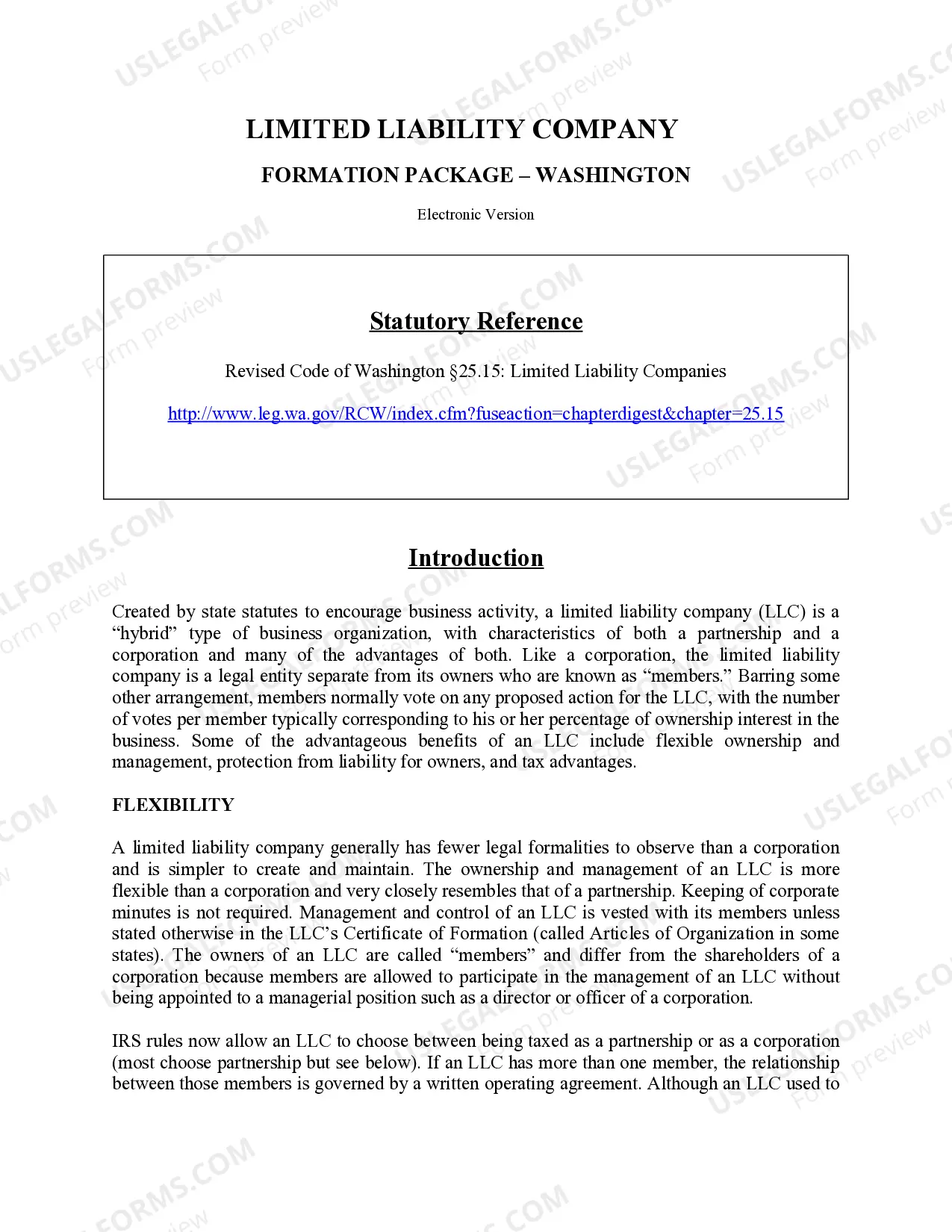 Preview Washington Limited Liability Company LLC Formation Package