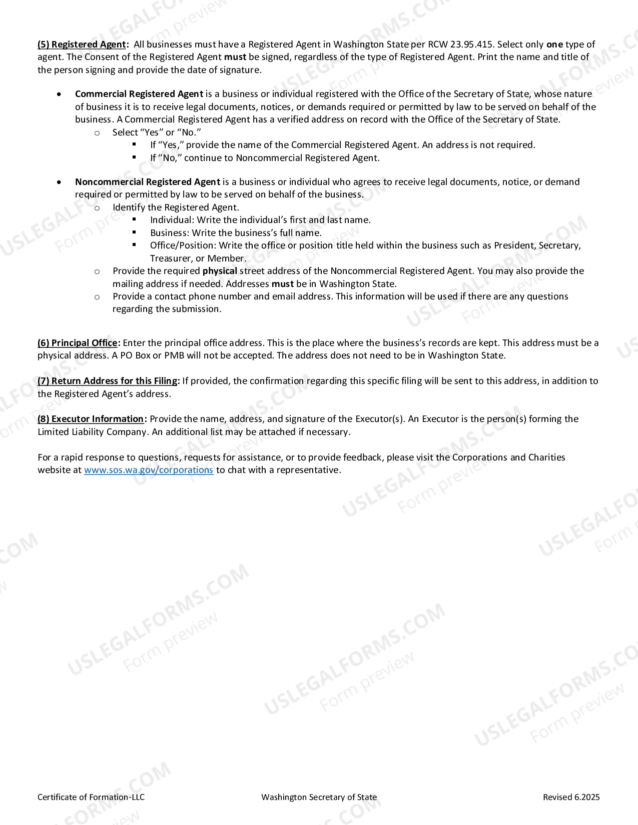 Preview Washington Certificate of Formation for Domestic Limited Liability Company LLC