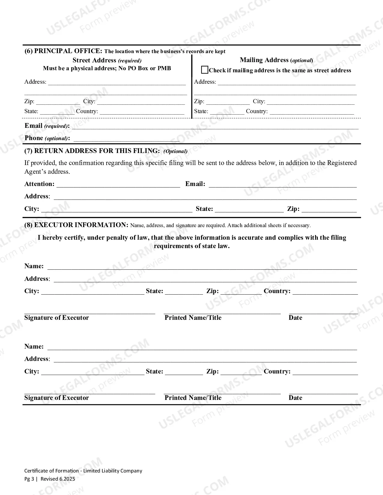 Preview Washington Certificate of Formation for Domestic Limited Liability Company LLC