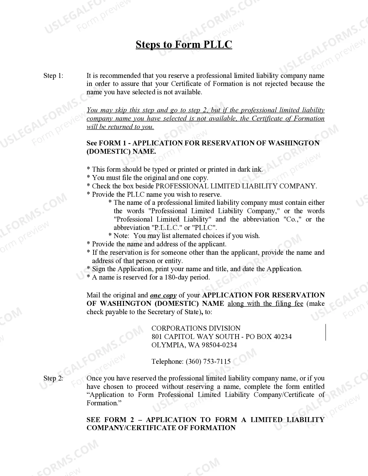 Preview Washington Professional Limited Liability Company PLLC Formation Package
