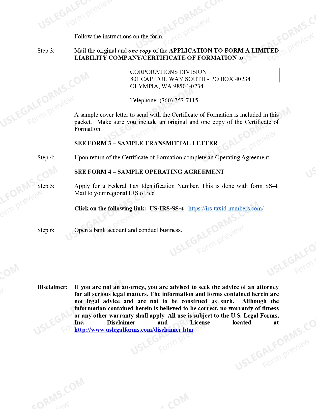 Preview Washington Professional Limited Liability Company PLLC Formation Package